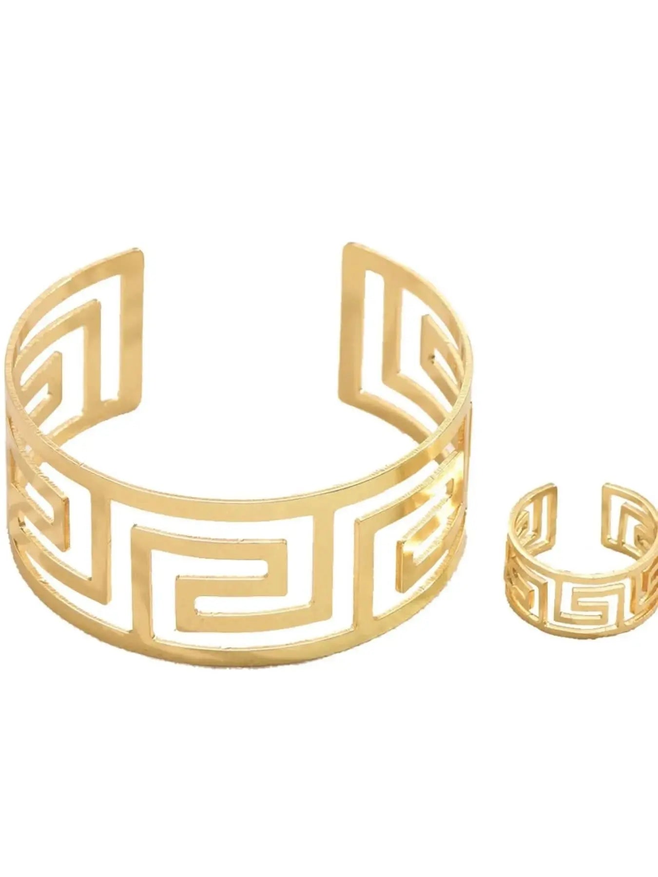 18K Gold - Plated Stainless Steel Geometric Bracelet and Ring Jewelry Set – travel - inspired by Aroundtheworldinarush