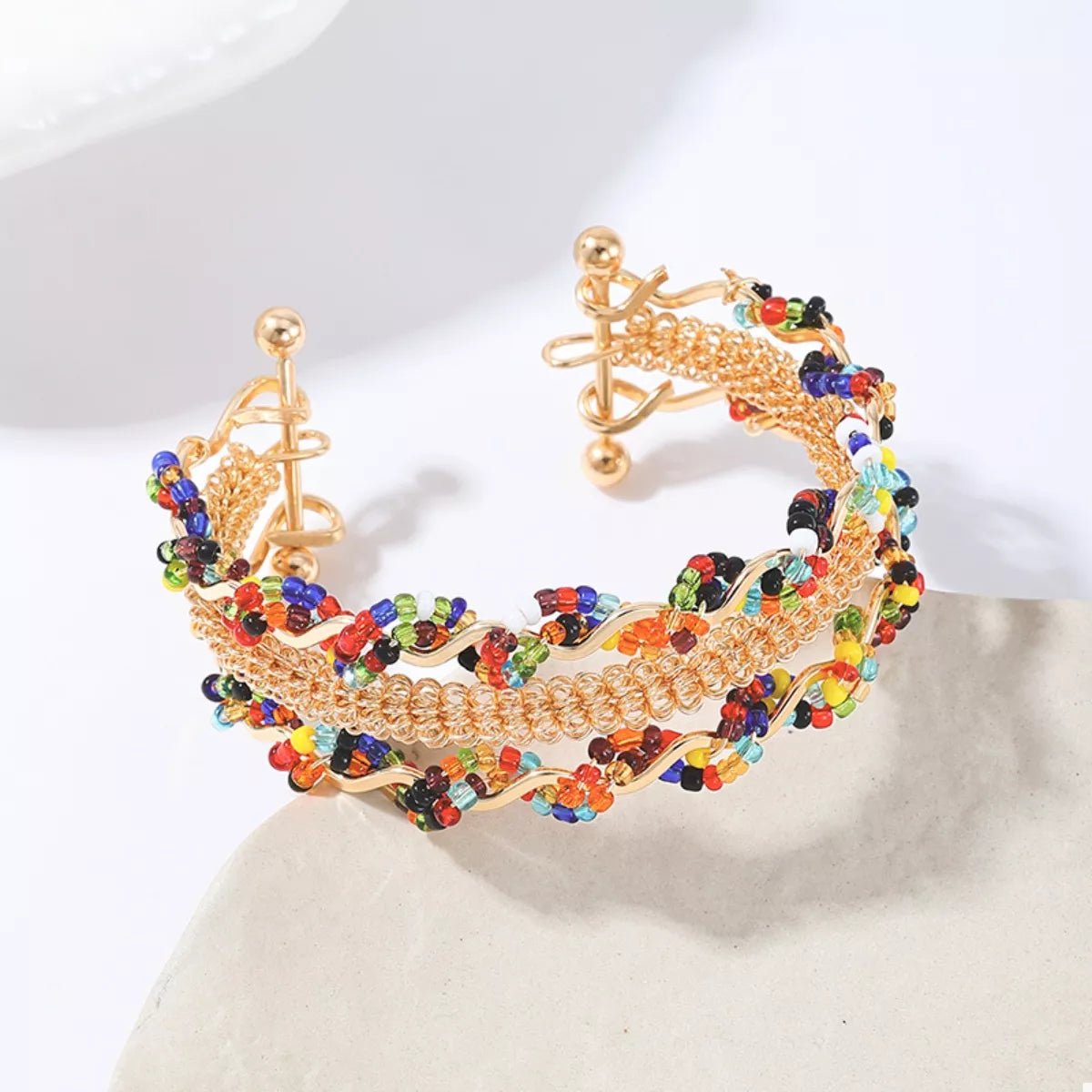 18K Gold - Plated Three Layered Open Bracelet – travel - inspired by Aroundtheworldinarush