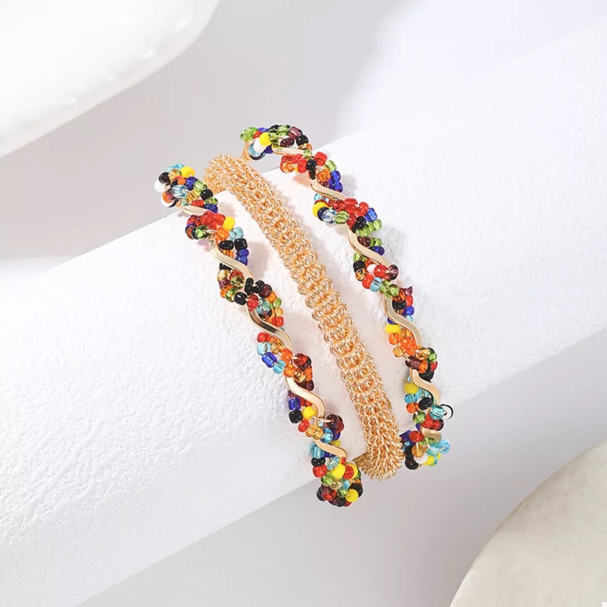 18K Gold - Plated Three Layered Open Bracelet – travel - inspired by Aroundtheworldinarush