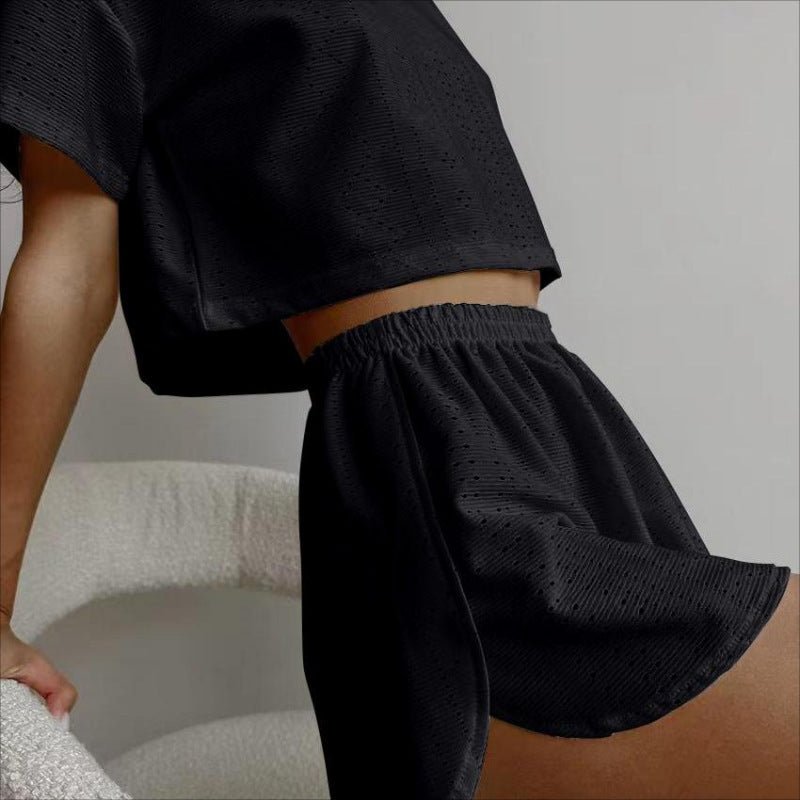 2pcs Casual Hollow Suit With Short - sleeved Crop Top And Elastic Slit Shorts Summer Fashion Sport Clothing For Women – travel - inspired 4 by Aroundtheworldinarush