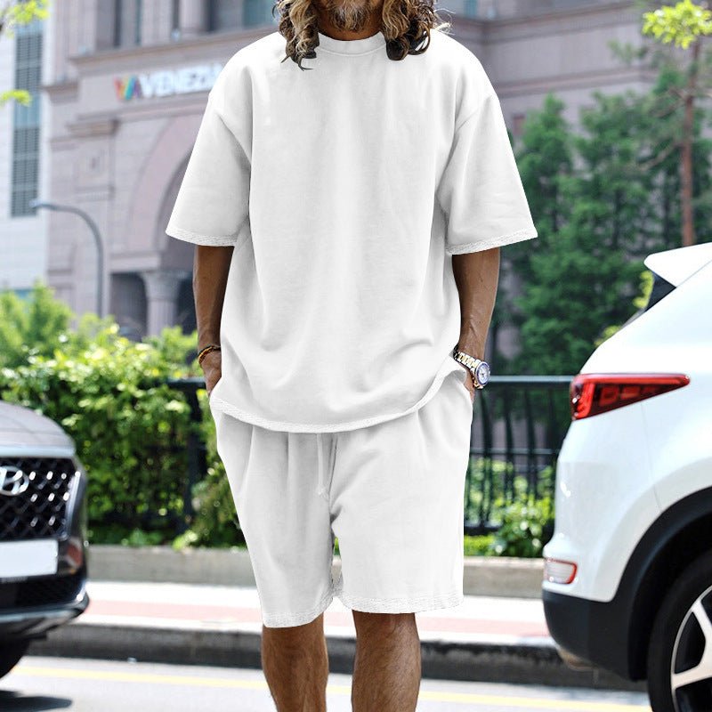 2pcs Loose Sports Suits Summer Round Neck Short - sleeved T-shirt And Drawstring Pockets Shorts Casual Solid Color Set Mens Clothing – travel - inspired 4 by Aroundtheworldinarush