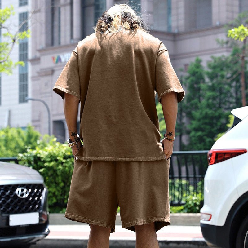 2pcs Loose Sports Suits Summer Round Neck Short - sleeved T-shirt And Drawstring Pockets Shorts Casual Solid Color Set Mens Clothing – travel - inspired 4 by Aroundtheworldinarush