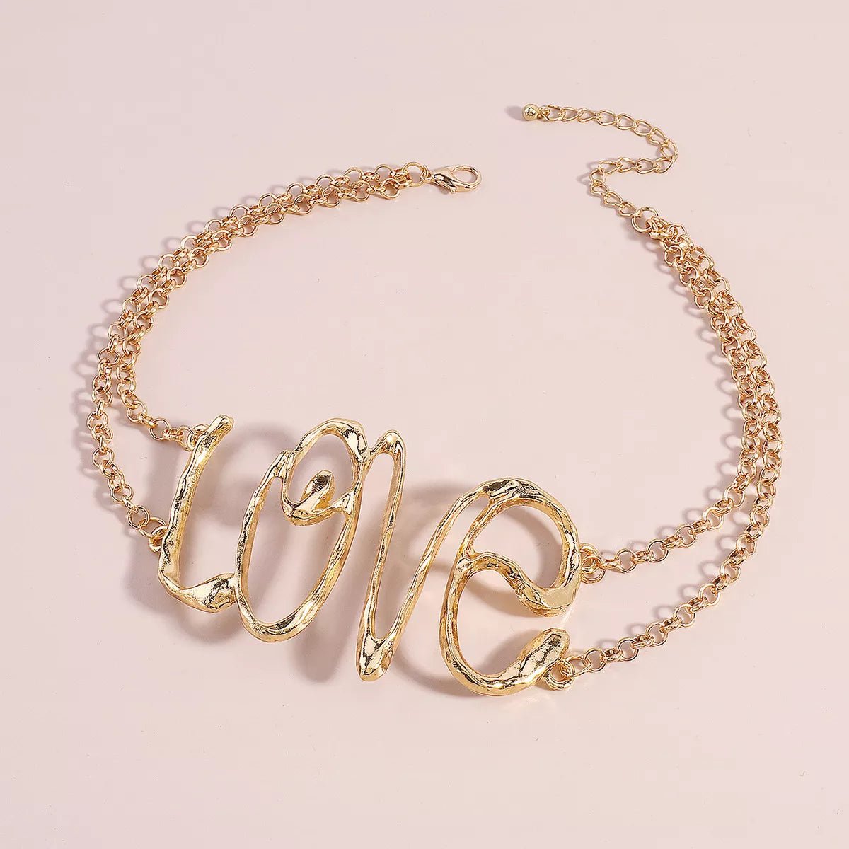 Gold Wire Love Script Statement Necklace – travel - inspired by Aroundtheworldinarush