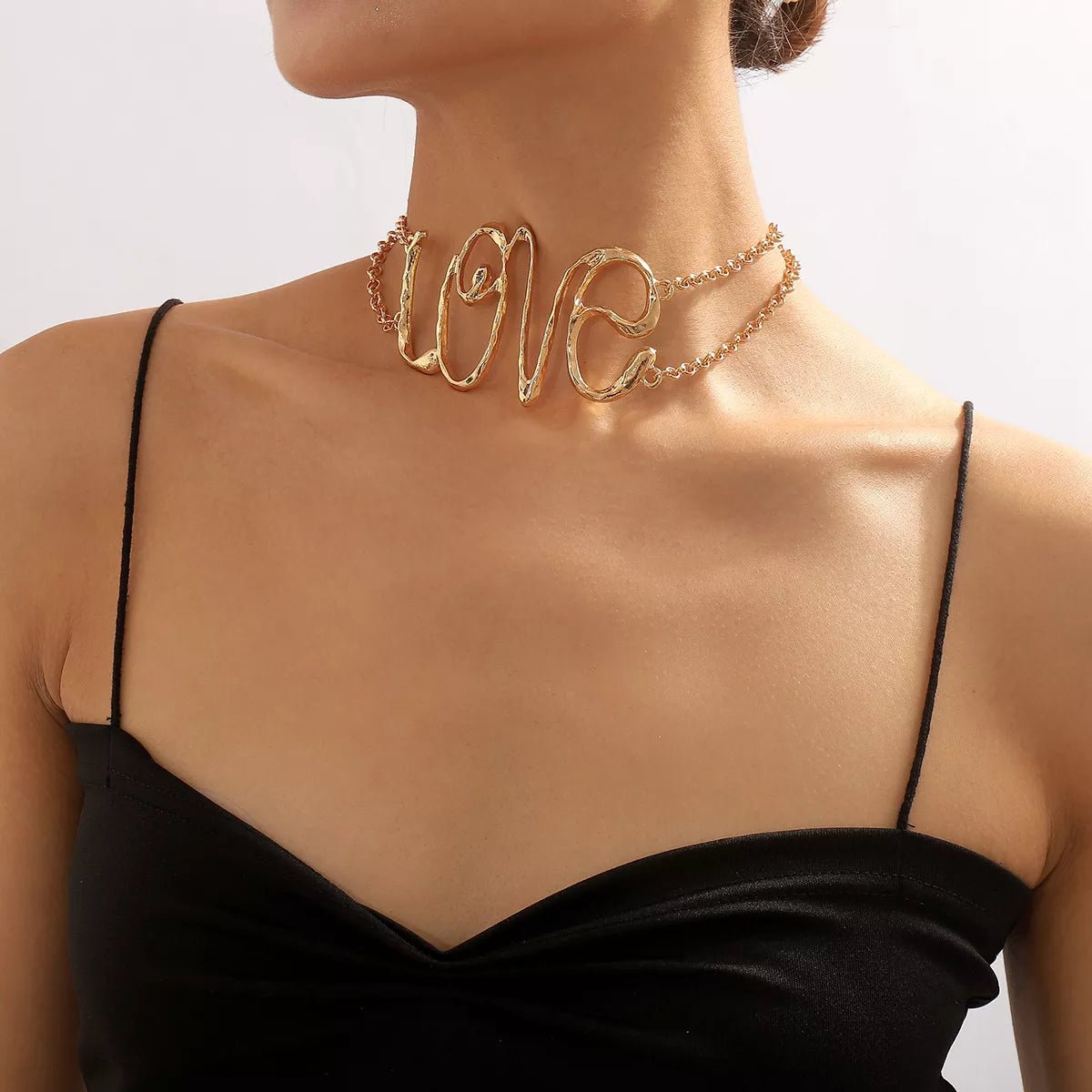 Gold Wire Love Script Statement Necklace – travel - inspired by Aroundtheworldinarush