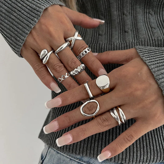 10 - Piece Alloy Geometric Ring – travel - inspired by Aroundtheworldinarush