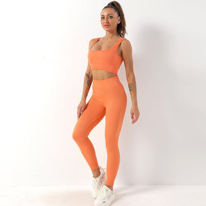 2pcs Thread Yoga Suit Seamless Bra And Butt Lifting High Waist Leggings Set For Women Sports Fitness Yoga Pants Sportswear Outfits Clothing – travel - inspired 4 by Aroundtheworldinarush