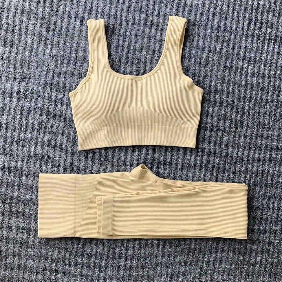 2pcs Thread Yoga Suit Seamless Bra And Butt Lifting High Waist Leggings Set For Women Sports Fitness Yoga Pants Sportswear Outfits Clothing – travel - inspired 4 by Aroundtheworldinarush