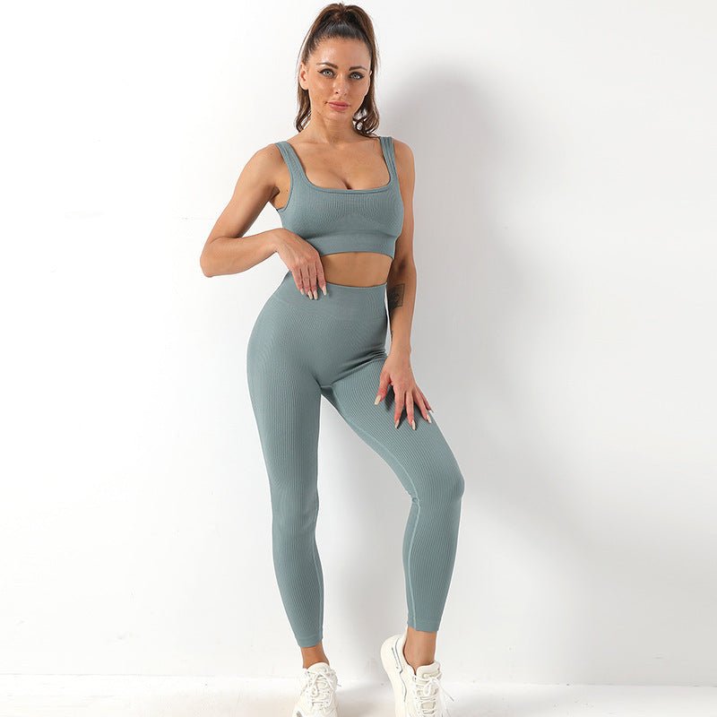 2pcs Thread Yoga Suit Seamless Bra And Butt Lifting High Waist Leggings Set For Women Sports Fitness Yoga Pants Sportswear Outfits Clothing – travel - inspired 4 by Aroundtheworldinarush