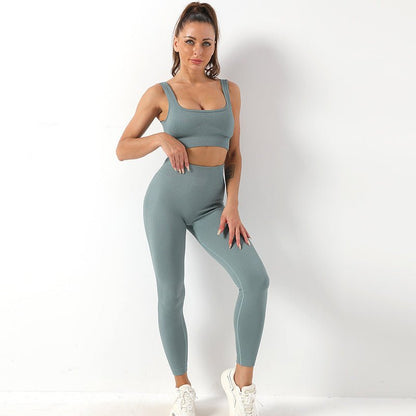 2pcs Thread Yoga Suit Seamless Bra And Butt Lifting High Waist Leggings Set For Women Sports Fitness Yoga Pants Sportswear Outfits Clothing – travel - inspired 4 by Aroundtheworldinarush