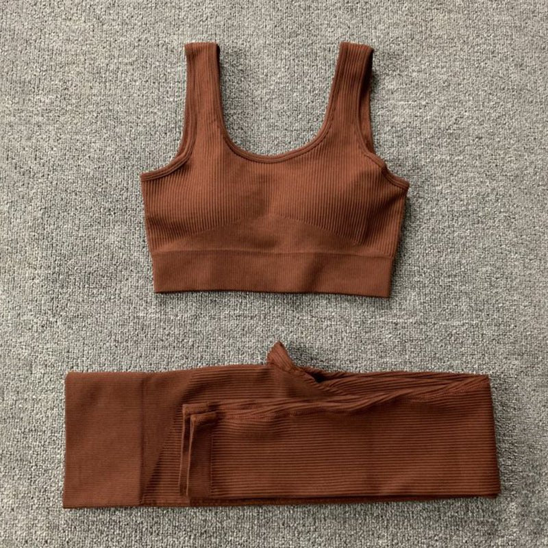 2pcs Thread Yoga Suit Seamless Bra And Butt Lifting High Waist Leggings Set For Women Sports Fitness Yoga Pants Sportswear Outfits Clothing – travel - inspired 4 by Aroundtheworldinarush