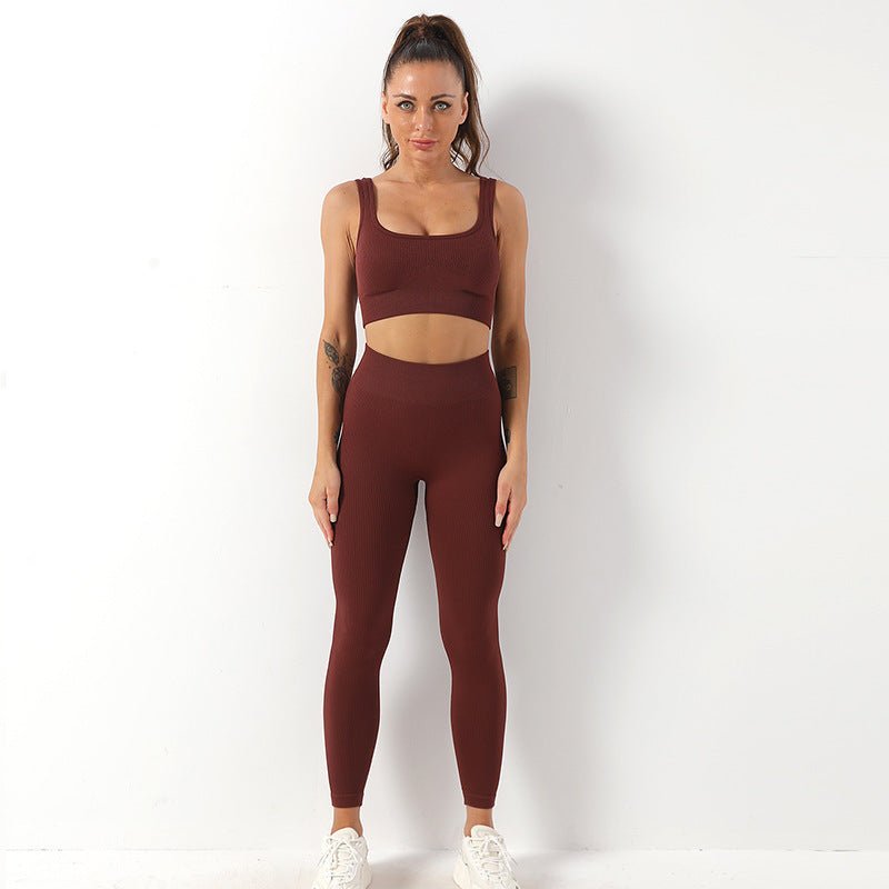 2pcs Thread Yoga Suit Seamless Bra And Butt Lifting High Waist Leggings Set For Women Sports Fitness Yoga Pants Sportswear Outfits Clothing – travel - inspired 4 by Aroundtheworldinarush