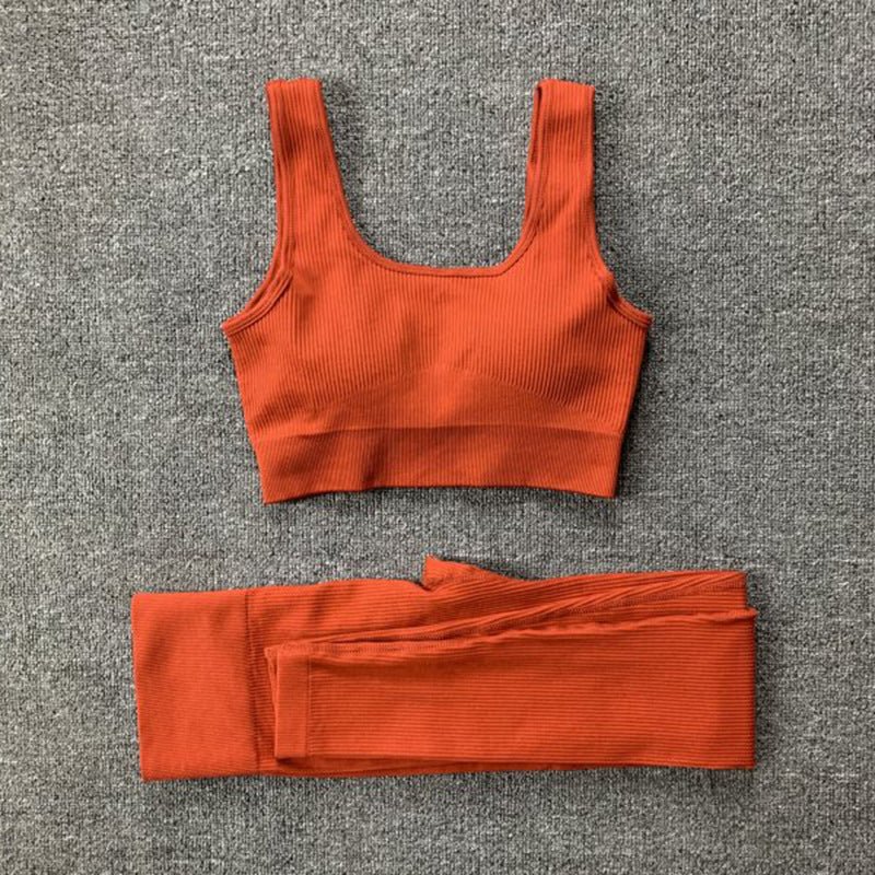 2pcs Thread Yoga Suit Seamless Bra And Butt Lifting High Waist Leggings Set For Women Sports Fitness Yoga Pants Sportswear Outfits Clothing – travel - inspired 4 by Aroundtheworldinarush