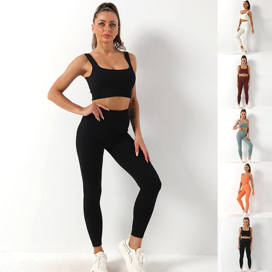 2pcs Thread Yoga Suit Seamless Bra And Butt Lifting High Waist Leggings Set For Women Sports Fitness Yoga Pants Sportswear Outfits Clothing – travel - inspired 4 by Aroundtheworldinarush