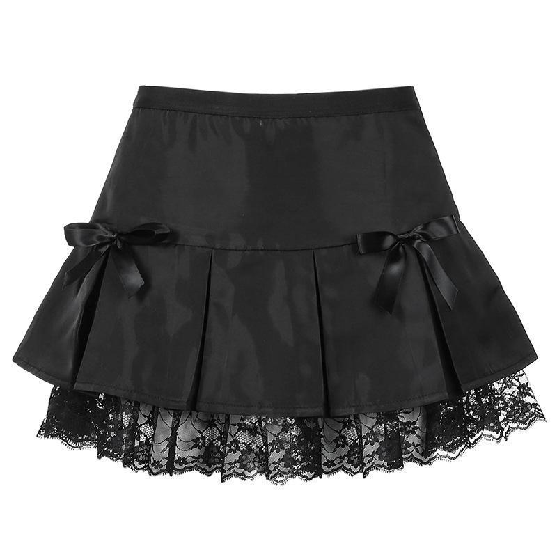 Black Goth Aesthetic Pleated Skirts Women Lace Trim Dance – travel - inspired 0 by Aroundtheworldinarush
