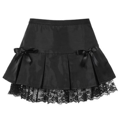 Black Goth Aesthetic Pleated Skirts Women Lace Trim Dance – travel - inspired 0 by Aroundtheworldinarush