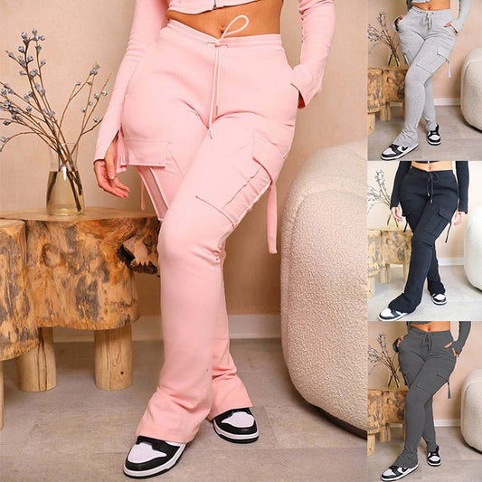 Cargo Pants With Pockets High Waist Drawstring Wide Leg Straight Trousers For Women Overalls – travel - inspired 0 by Aroundtheworldinarush