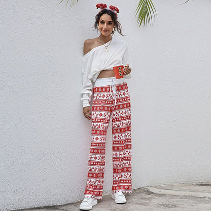 Christmas Print Pants Women Fashion Casual Drawstring Trousers With Christmas Snowflake Tree Elk Print – travel - inspired 4 by Aroundtheworldinarush