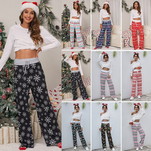 Christmas Print Pants Women Fashion Casual Drawstring Trousers With Christmas Snowflake Tree Elk Print – travel - inspired 4 by Aroundtheworldinarush