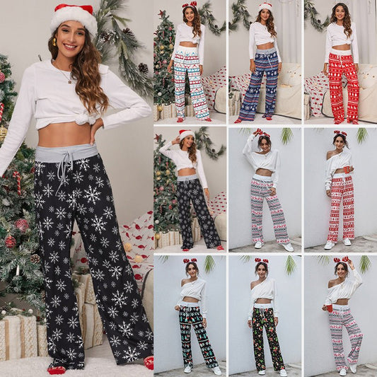 Christmas Print Pants Women Fashion Casual Drawstring Trousers With Christmas Snowflake Tree Elk Print – travel - inspired 4 by Aroundtheworldinarush