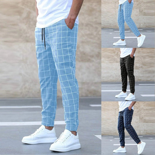 Fashion Plaid Print Pants Casual Drawstring Trousers Men's Clothing – travel - inspired 0 by Aroundtheworldinarush