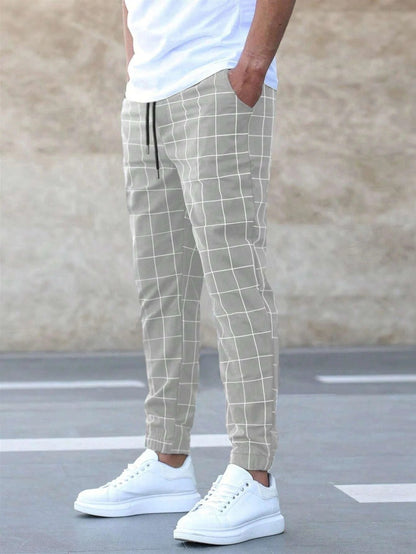 Fashion Plaid Print Pants Casual Drawstring Trousers Men's Clothing – travel - inspired 0 by Aroundtheworldinarush