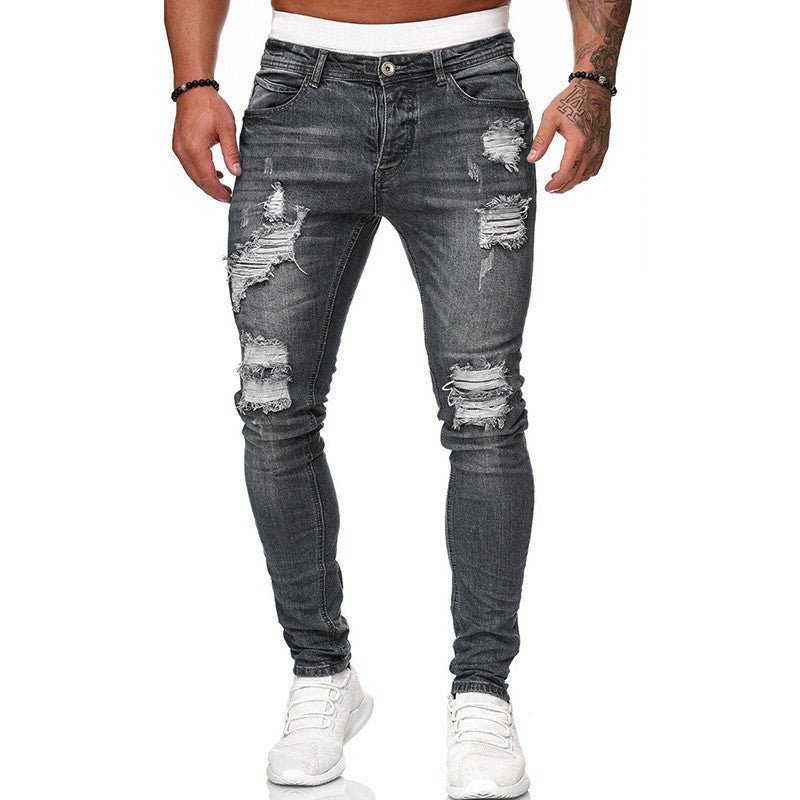 Fashion Street Style Ripped Skinny Jeans Men Vintage Wash Solid Denim Trouser Mens Casual Slim Fit Pencil Denim Pants – travel - inspired 0 by Aroundtheworldinarush