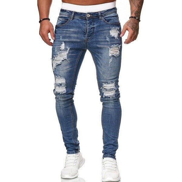 Fashion Street Style Ripped Skinny Jeans Men Vintage Wash Solid Denim Trouser Mens Casual Slim Fit Pencil Denim Pants – travel - inspired 0 by Aroundtheworldinarush
