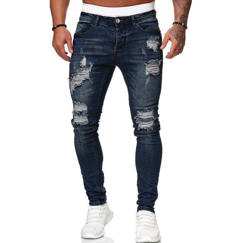 Fashion Street Style Ripped Skinny Jeans Men Vintage Wash Solid Denim Trouser Mens Casual Slim Fit Pencil Denim Pants – travel - inspired 0 by Aroundtheworldinarush