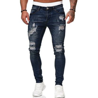Fashion Street Style Ripped Skinny Jeans Men Vintage Wash Solid Denim Trouser Mens Casual Slim Fit Pencil Denim Pants – travel - inspired 0 by Aroundtheworldinarush