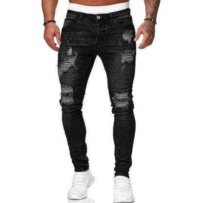 Fashion Street Style Ripped Skinny Jeans Men Vintage Wash Solid Denim Trouser Mens Casual Slim Fit Pencil Denim Pants – travel - inspired 0 by Aroundtheworldinarush