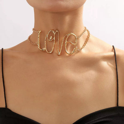 Gold Wire Love Script Statement Necklace – travel - inspired by Aroundtheworldinarush