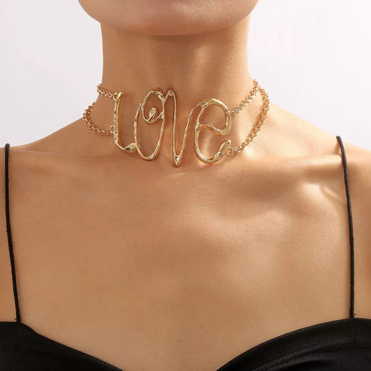 Gold Wire Love Script Statement Necklace – travel - inspired by Aroundtheworldinarush