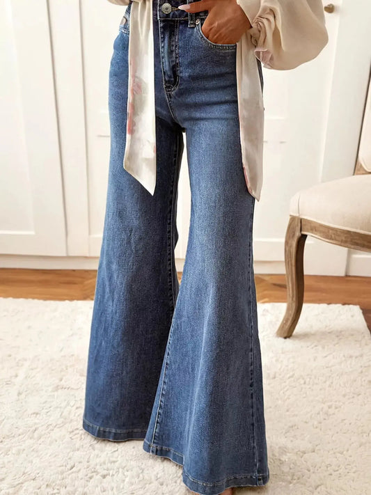 High Waist Button Zip Flare Leg Jeans – travel - inspired by Aroundtheworldinarush