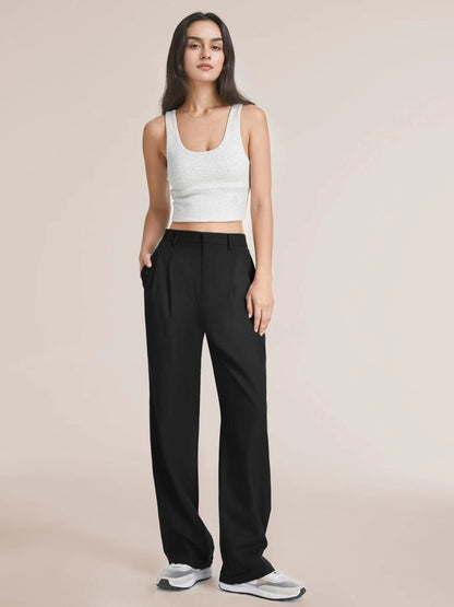 High Waist Straight Trousers With Pockets Wide Leg Casual Pants For Women – travel - inspired 0 by Aroundtheworldinarush