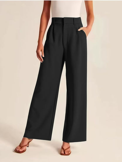 High Waist Straight Trousers With Pockets Wide Leg Casual Pants For Women – travel - inspired 0 by Aroundtheworldinarush
