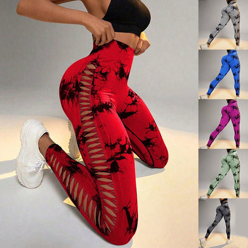 Hollow Tie Dye Printed Yoga Pants High Waist Butt Lift Seamless Sports Gym Fitness Leggings Slim Pants For Women Tight Trousers – travel - inspired 4 by Aroundtheworldinarush