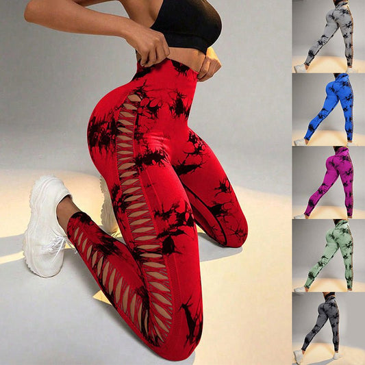 Hollow Tie Dye Printed Yoga Pants High Waist Butt Lift Seamless Sports Gym Fitness Leggings Slim Pants For Women Tight Trousers – travel - inspired 4 by Aroundtheworldinarush