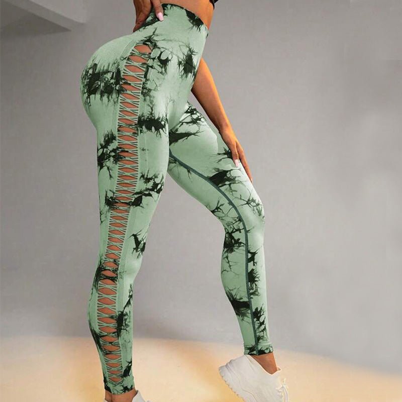 Hollow Tie Dye Printed Yoga Pants High Waist Butt Lift Seamless Sports Gym Fitness Leggings Slim Pants For Women Tight Trousers – travel - inspired 4 by Aroundtheworldinarush