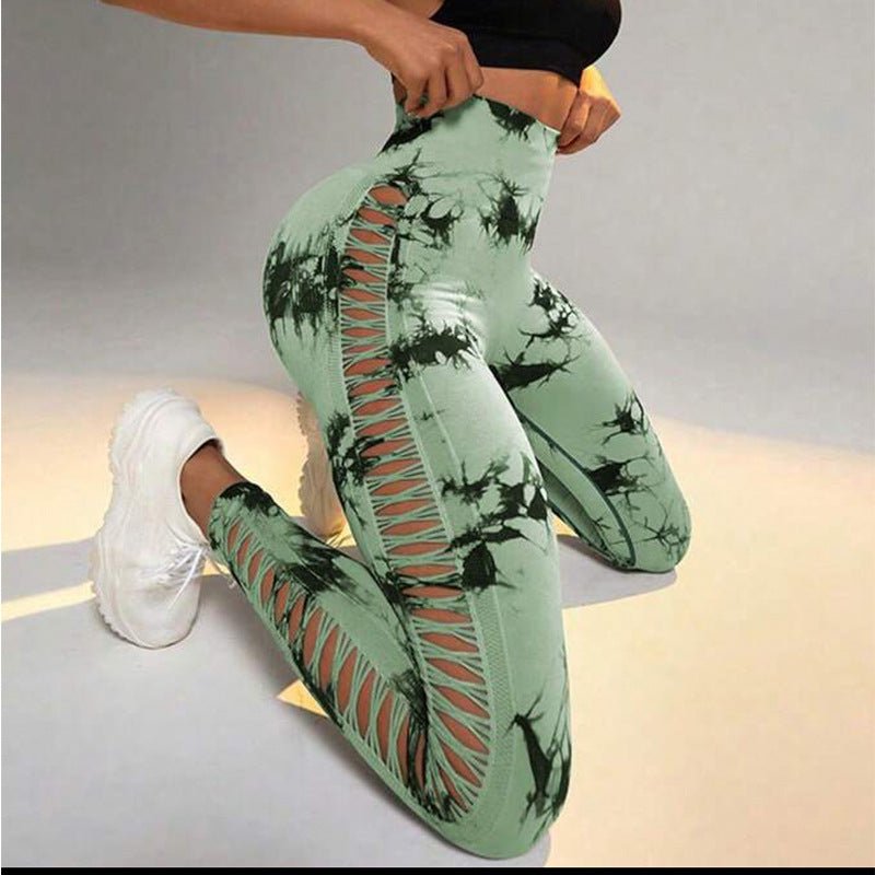 Hollow Tie Dye Printed Yoga Pants High Waist Butt Lift Seamless Sports Gym Fitness Leggings Slim Pants For Women Tight Trousers – travel - inspired 4 by Aroundtheworldinarush
