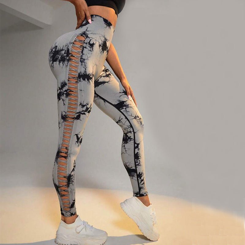 Hollow Tie Dye Printed Yoga Pants High Waist Butt Lift Seamless Sports Gym Fitness Leggings Slim Pants For Women Tight Trousers – travel - inspired 4 by Aroundtheworldinarush