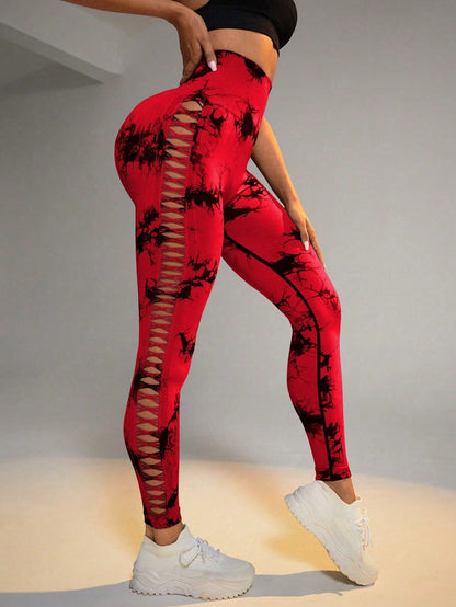 Hollow Tie Dye Printed Yoga Pants High Waist Butt Lift Seamless Sports Gym Fitness Leggings Slim Pants For Women Tight Trousers – travel - inspired 4 by Aroundtheworldinarush
