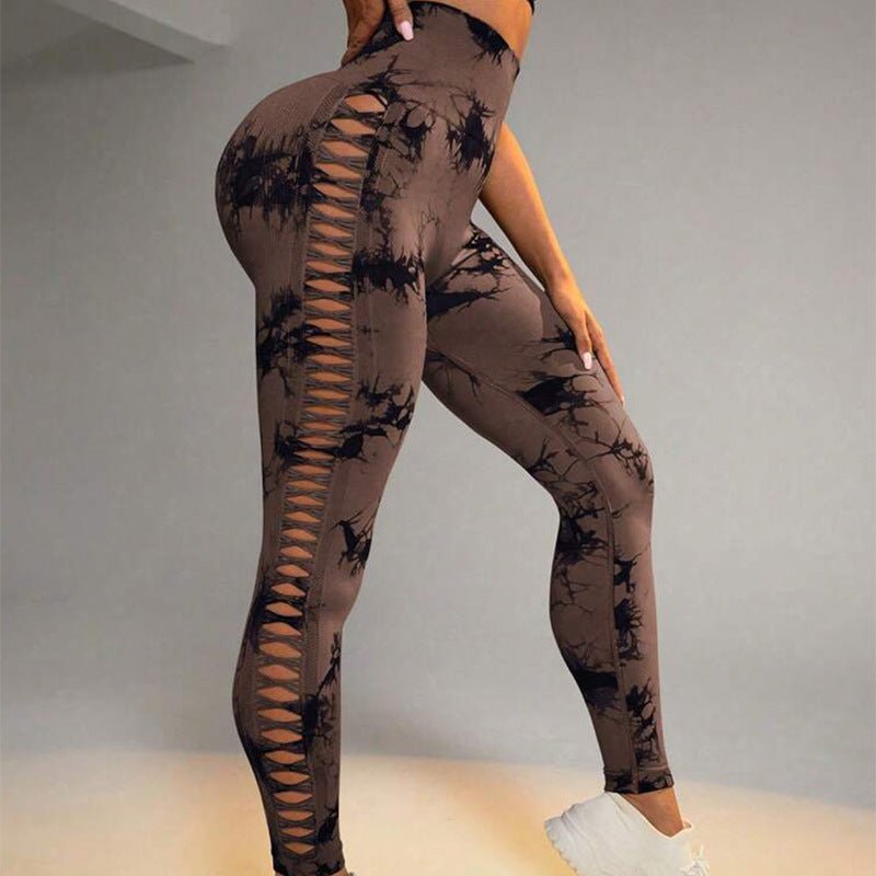 Hollow Tie Dye Printed Yoga Pants High Waist Butt Lift Seamless Sports Gym Fitness Leggings Slim Pants For Women Tight Trousers – travel - inspired 4 by Aroundtheworldinarush