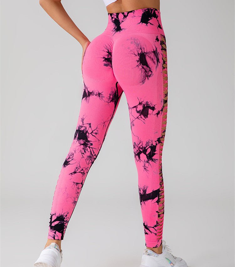 Hollow Tie Dye Printed Yoga Pants High Waist Butt Lift Seamless Sports Gym Fitness Leggings Slim Pants For Women Tight Trousers – travel - inspired 4 by Aroundtheworldinarush