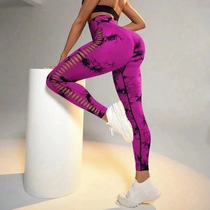 Hollow Tie Dye Printed Yoga Pants High Waist Butt Lift Seamless Sports Gym Fitness Leggings Slim Pants For Women Tight Trousers – travel - inspired 4 by Aroundtheworldinarush