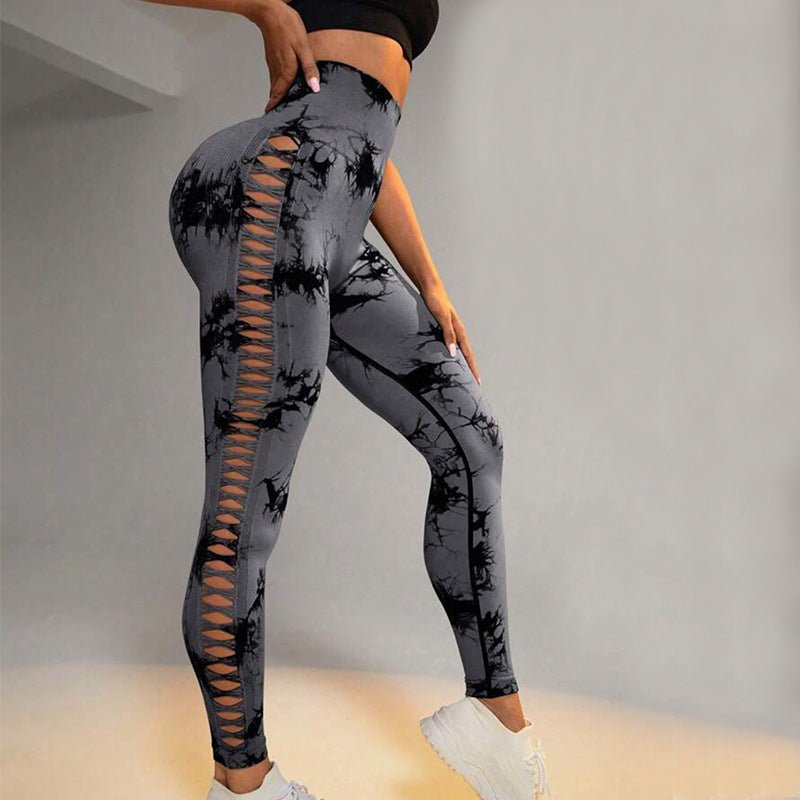 Hollow Tie Dye Printed Yoga Pants High Waist Butt Lift Seamless Sports Gym Fitness Leggings Slim Pants For Women Tight Trousers – travel - inspired 4 by Aroundtheworldinarush
