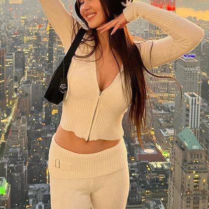 Hoodie Suit Women Leisure Sexy Zip Long Sleeve Sweater And High Waist Long Pants Set – travel - inspired 0 by Aroundtheworldinarush