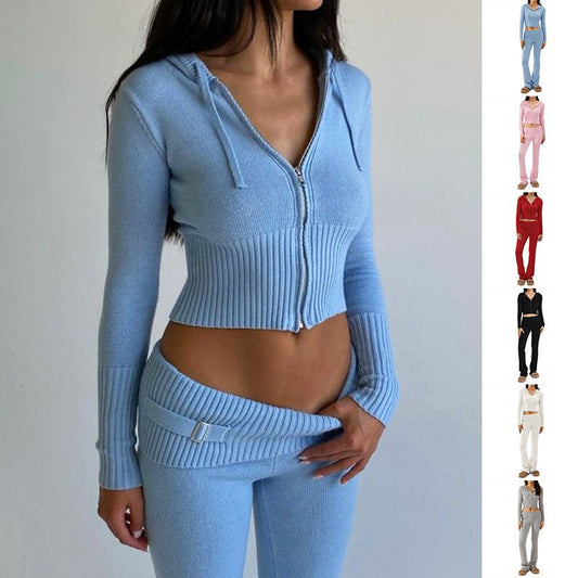 Hoodie Suit Women Leisure Sexy Zip Long Sleeve Sweater And High Waist Long Pants Set – travel - inspired 0 by Aroundtheworldinarush