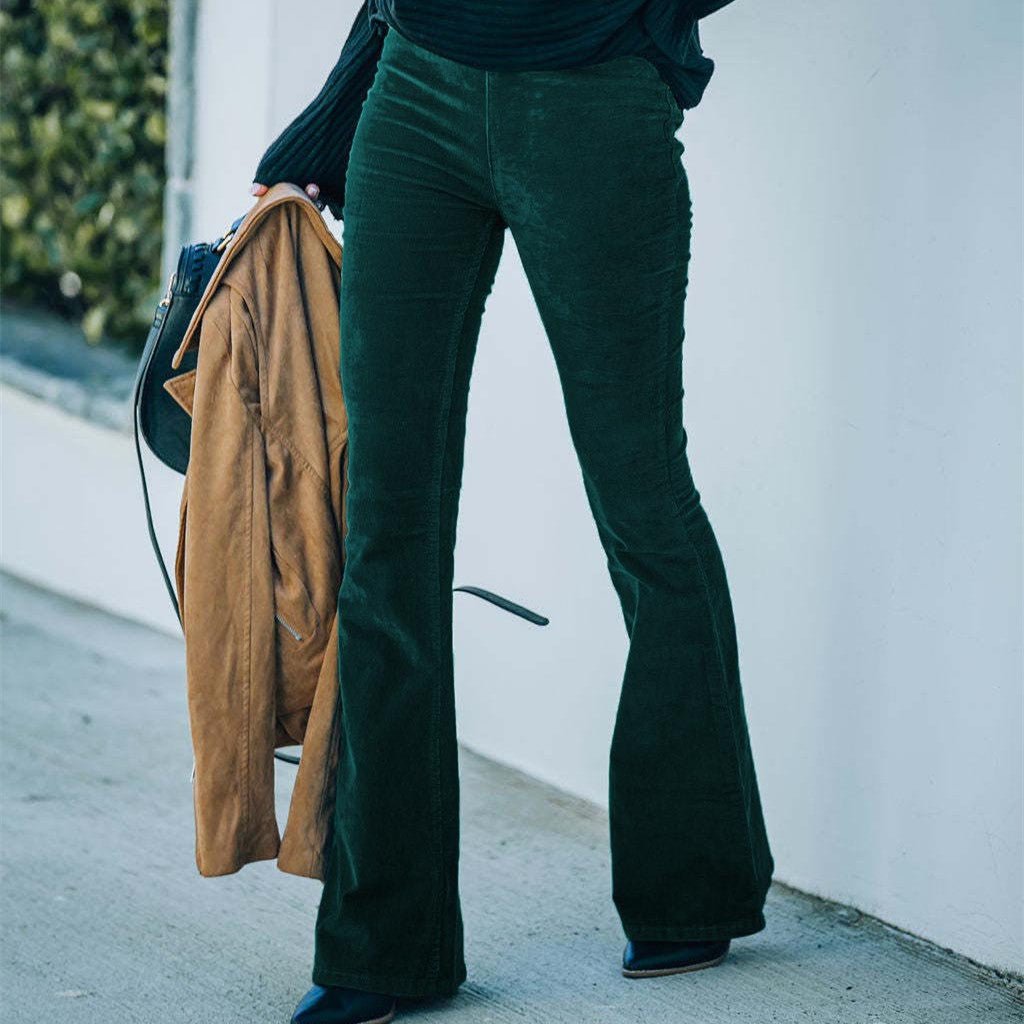 Ins Corduroy High Waist Flared Pants Fashion Casual Slim Solid Color Trousers Autumn And Winter Women's Clothing – travel - inspired 0 by Aroundtheworldinarush