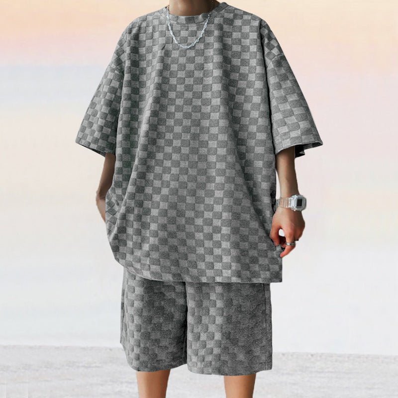 Jacquard Plaid Loose Straight Casual Shorts Suit – travel - inspired 0 by Aroundtheworldinarush