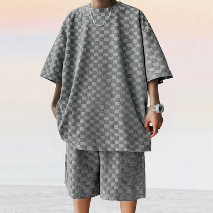 Jacquard Plaid Loose Straight Casual Shorts Suit – travel - inspired 0 by Aroundtheworldinarush